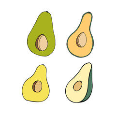 Vector hand draw illustration on white background. Hello summer, beach, sun, fresh fruit.