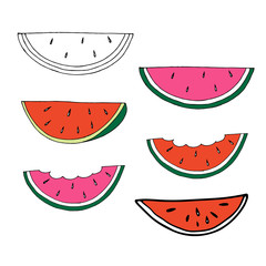 Vector hand draw illustration on white background. Hello summer, beach, sun, fresh fruit.