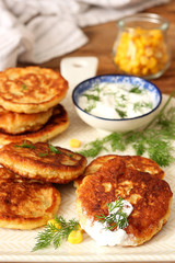 Pancakes with corn  and herbs