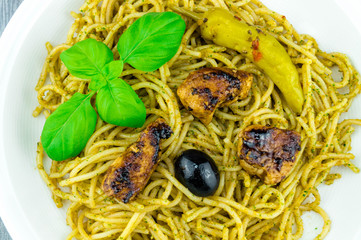 Spaghetti mit grünem Pesto