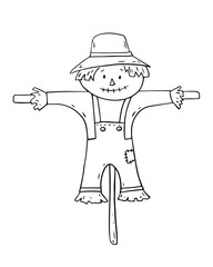 Cartoon scarecrow on white background.