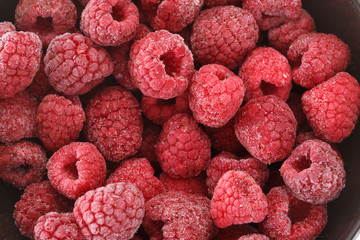 Frozen raspberry berries. View from above.