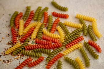 Colored macaroni and pasta