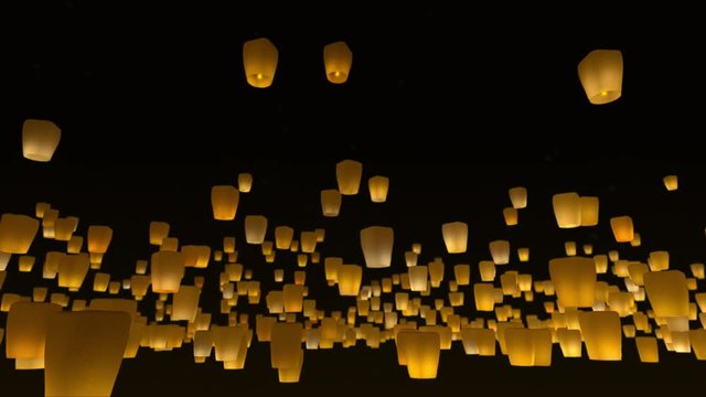Lucky Floating Sky Lanterns Release into the Night Sky