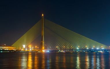 Fototapeta na wymiar Rama VIII bridge in the evening time, beautiful 