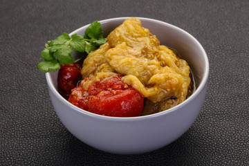 Caucasian cuisine - baked eggplant and tomato