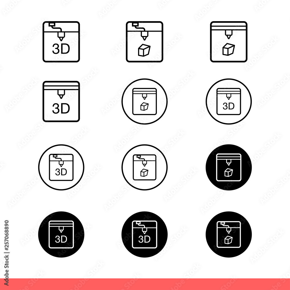 Poster 3d printer vector icon set, device symbol. simple, flat design for web or mobile app