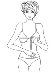 Girl measuring the size of her chest