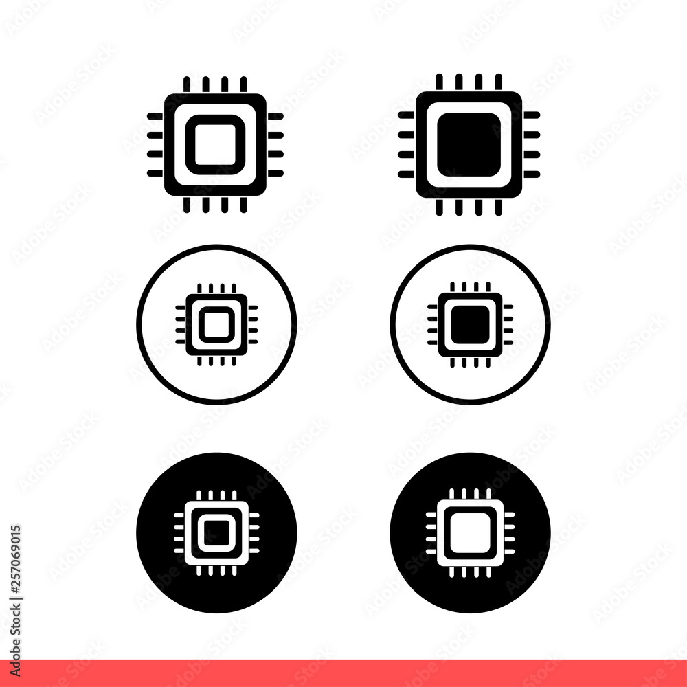 Poster cpu vector icon set, processor symbol. simple, flat design for web or mobile app