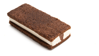 chocolate sponge cake with milk souffle isolated