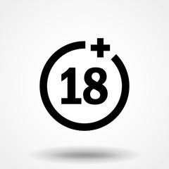 Plus 18 years movie icon simple silhouette flat style vector illustration on transparent background.