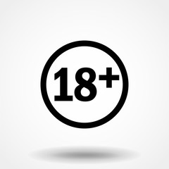 Plus 18 years movie icon simple silhouette flat style vector illustration on transparent background.