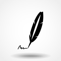 Feather quill pen signing signature flat vector icon for apps and websites