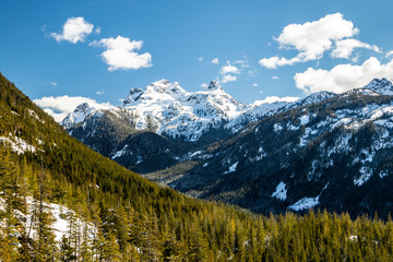 Sky pilot mountain and woods close up view from sea to sky gondola in squamish british columbia - canada