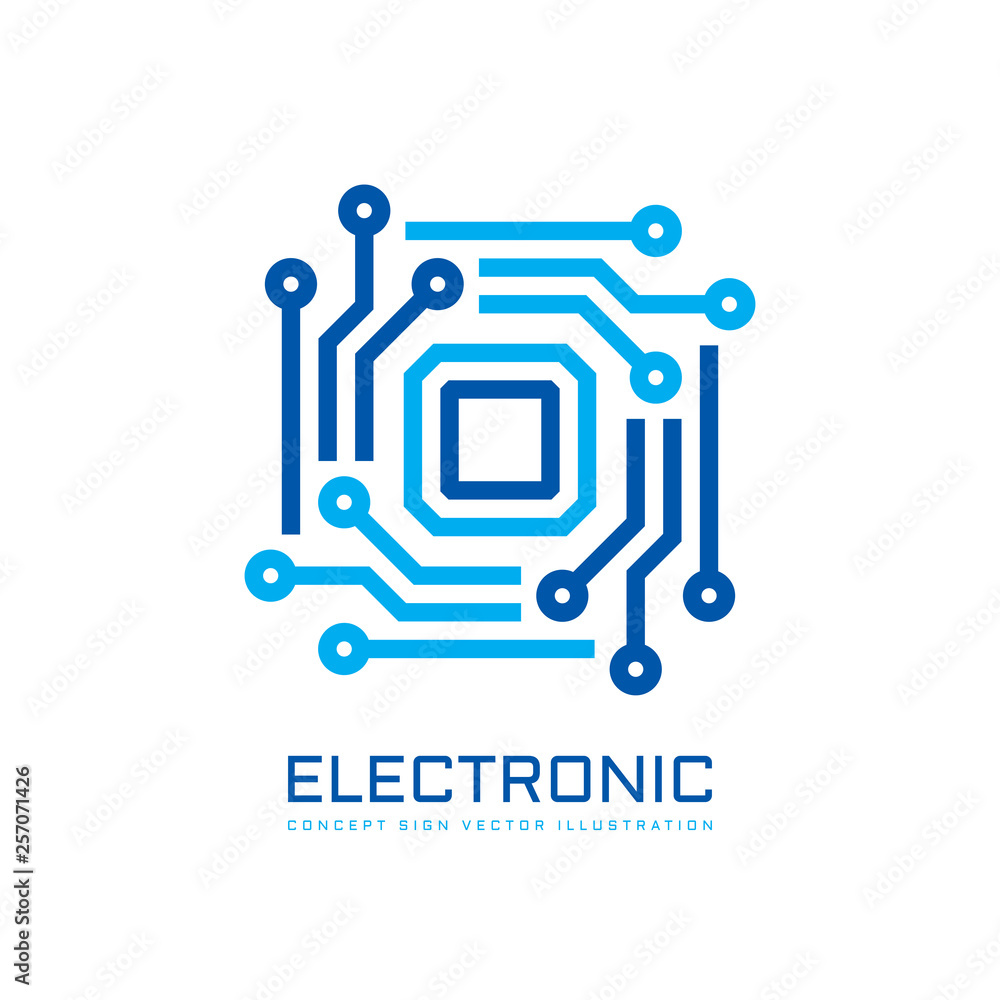 Poster electronic technology computer chip processor - concept business logo template vector illustration. 
