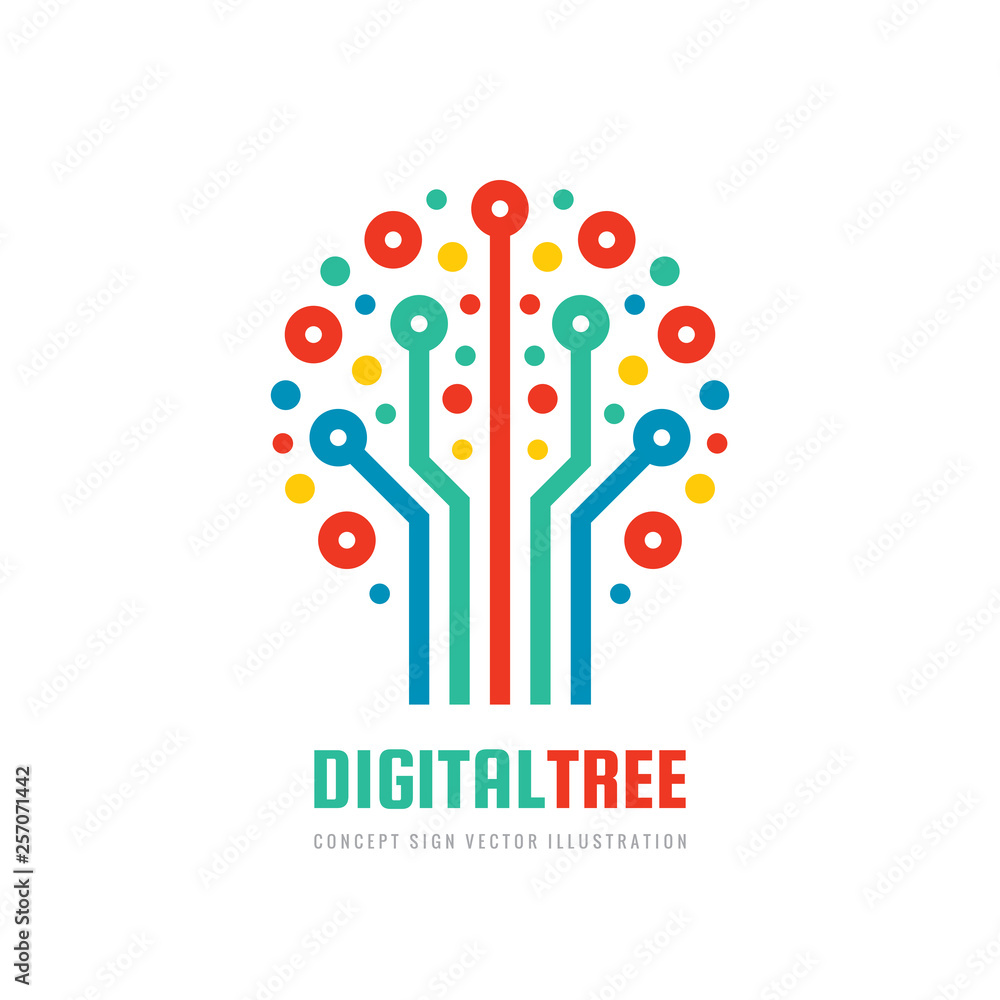 Poster digital tree - vector business logo template concept illustration in flat style. computer network si