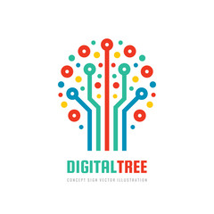 Digital tree - vector business logo template concept illustration in flat style. Computer network sign. Electronic graphic design element. Internet icon. 