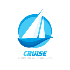 Sail boat - vector logo template concept illustration. Ship yacht and sea waves sign. Design element. 