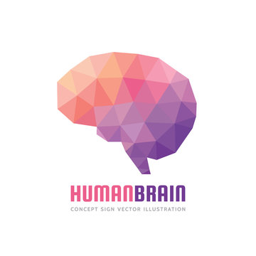 Abstract human brain - business vector logo template concept illustration. Creative idea sign. Polygonal geometric structure. Mind education symbol. Triangle design element. 