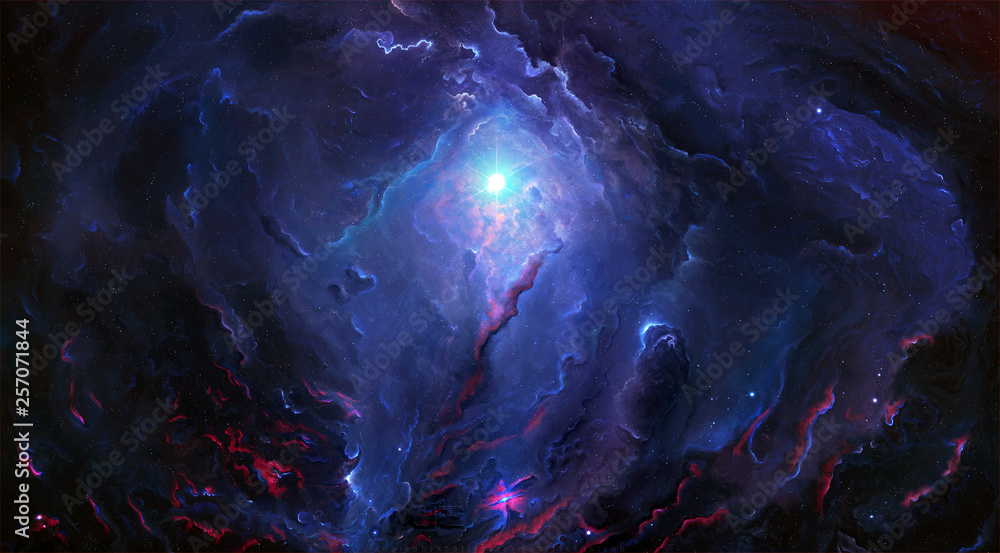 Wall mural abstract glowing nebula galaxy artwork in a space background