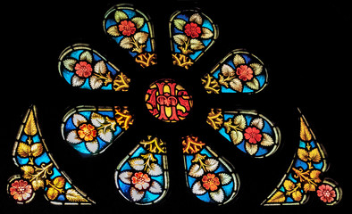 Window over entry, St Mary&rsquo;s Catholic church, 1420 K St, Lincoln, Nebraska