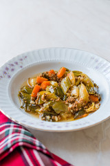 Turkish Food Leek with Minced Meat / Kiymali Pirasa.
