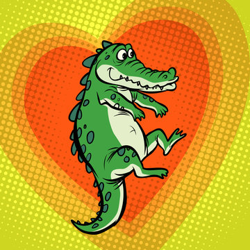 crocodile character, cute heart love