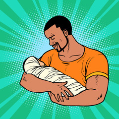 african father with newborn. family husband and child birthday