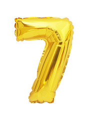 golden number 7 seven balloon isolated on white