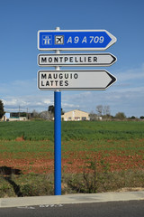 Panneaux directionnels autoroutes, montpellier, maugio, lattes