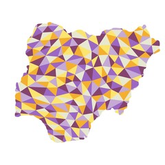 Nigeria polygonal map background low poly style yellow, orange, blue, purple colors vector illustration eps