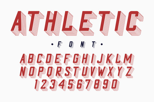 Athletic font, varsity and college alphabet. Original letters and numbers for sportswear, t-shirt, university logo. Modern typeface. Vector illustration.