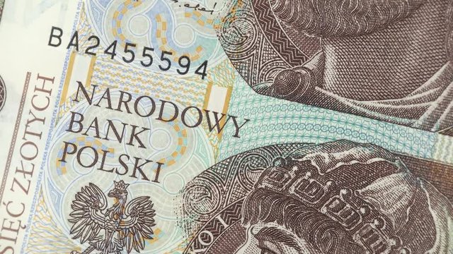 Poland zloty banknotes rotating. Polish currency, money. 4K stock video footage