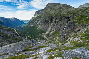 Fototapeta na wymiar The spectacular Trollstigen road is one of the most iconic tourist destination in Norway near Andalsnes, More og Romsdal region