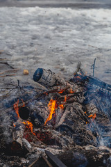 Obraz premium firewood burns in nature