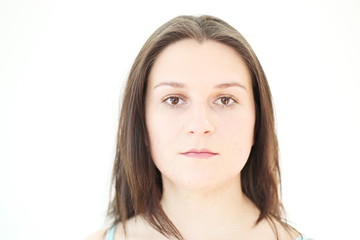 Portrait of a beautiful European woman on a white background