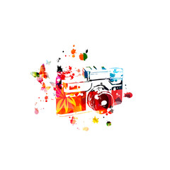 Colorful retro photo camera isolated vector illustration design. Photography courses and photography studio