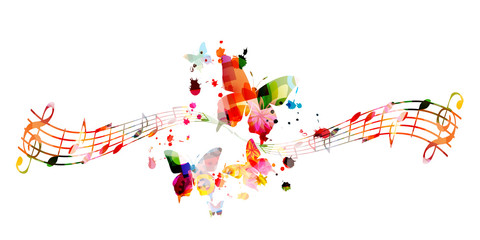 Fototapeta na wymiar Music background with colorful music notes vector illustration design. Artistic music festival poster, live concert events, party flyer, music notes signs and symbols