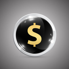 Glossy Rounded Button with Dollar sign	