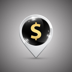 Glossy location pin with Dollar sign	