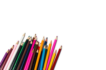 Color pencil with copy space isolated on whtie background,education frame concept.
