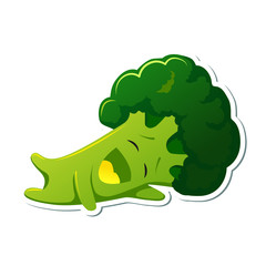 Sticker kawaii broccoli character. Cute broccoli in yellow hoodies.