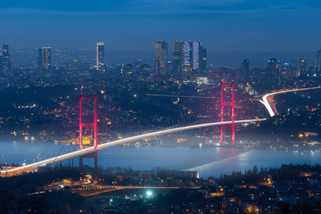 Bosphorus Bridge at a foggy night
