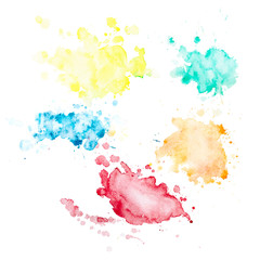 Set of 5 watercolor blots with splashes and stains.