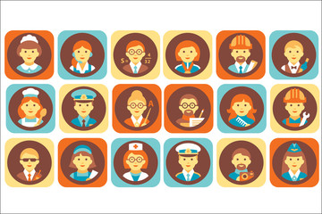 Profession people icons set, professional human occupation avatars vector Illustrations
