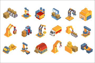 Logistic, warehouse set, shipping service, delivery and cargo transportation, industry freight vector Illustrations on a white background