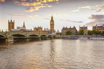 Fototapeta na wymiar Big Ben tower clock during golden hour.