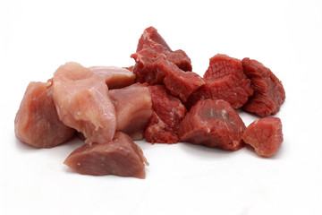 fresh meat pieces isolated on white background