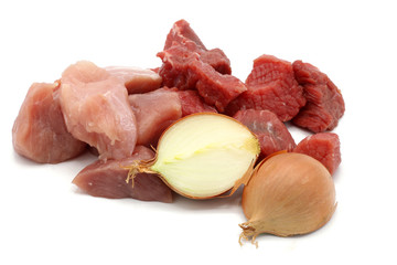 fresh meat pieces isolated on white background
