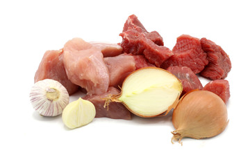 fresh meat pieces isolated on white background